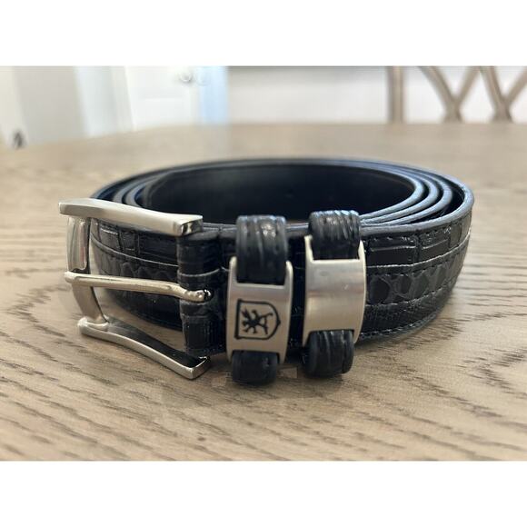STACY ADAMS Men Belt 6-127 Black Crocodile Lizard Snake Embossed Leather Size 58 - Picture 2 of 5